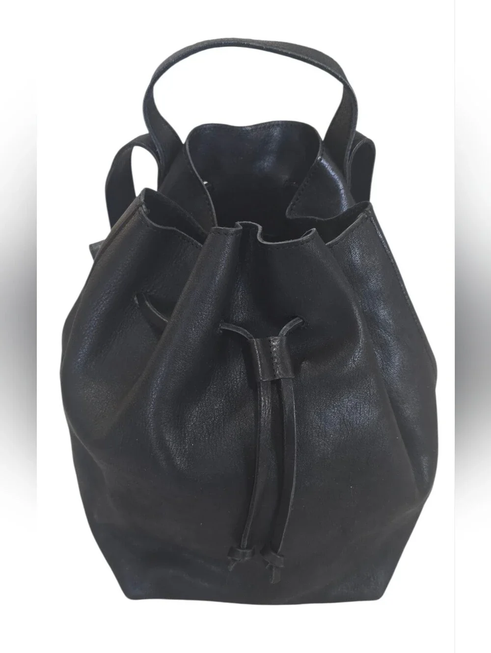 Madewell Black Leather Drawstring Bucket Bag - Women